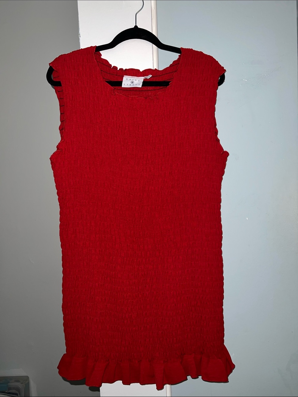Daisy Red Sleeveless Smocked Mini Dress with Ruffle Hem